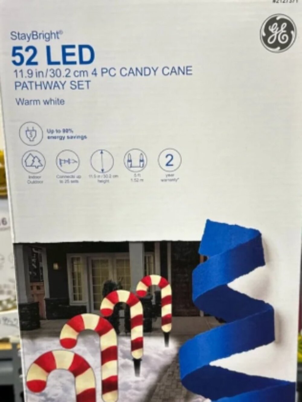 GE StayBright 4 Candy Cane Pathway LED Lights Markers  White 2127371 Christmas